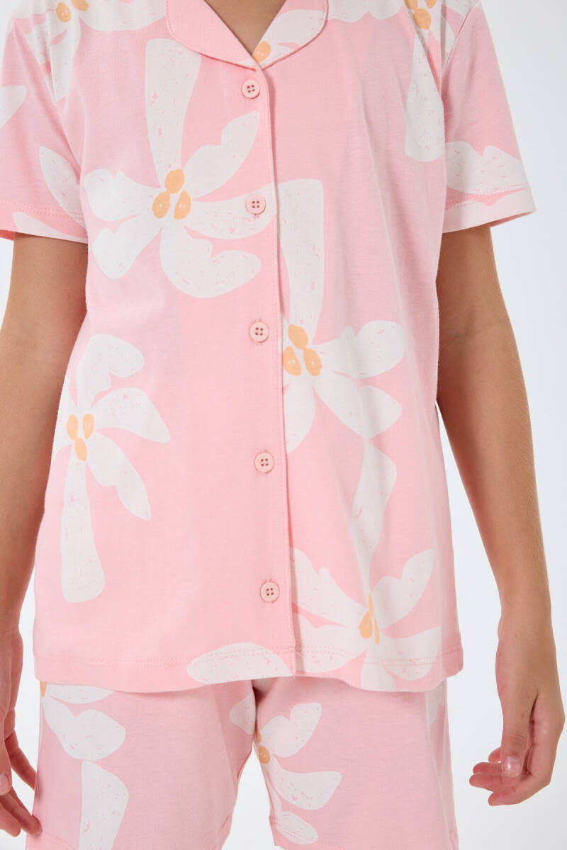 Rolypoly Kız Çocuk %100 Pamuk Gömlek Yaka Baskılı Yazlık Regular Fit Pembe Pijama Takımı RP3780-C-V2 - 3
