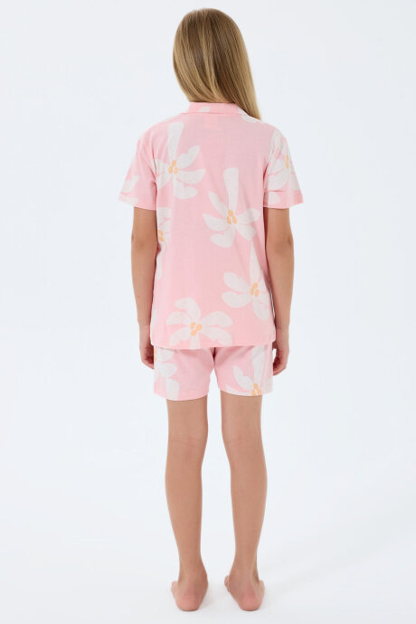 Rolypoly Kız Çocuk %100 Pamuk Gömlek Yaka Baskılı Yazlık Regular Fit Pembe Pijama Takımı RP3780-C-V2 - 4