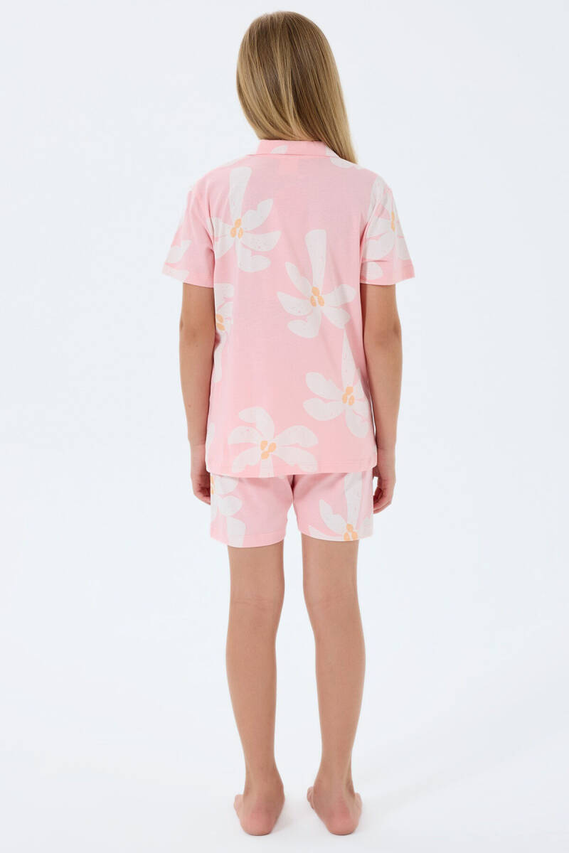 Rolypoly Kız Çocuk %100 Pamuk Gömlek Yaka Baskılı Yazlık Regular Fit Pembe Pijama Takımı RP3780-C-V2 - 4