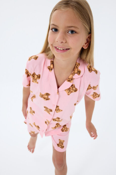 Rolypoly Kız Çocuk Gömlek Yaka Baskılı Yazlık Regular Fit Pembe Pijama Takımı RP3818-C-V2 - 2