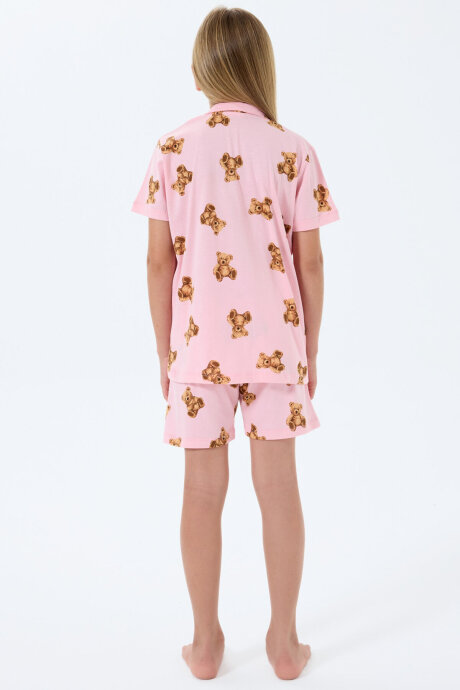Rolypoly Kız Çocuk Gömlek Yaka Baskılı Yazlık Regular Fit Pembe Pijama Takımı RP3818-C-V2 - 4