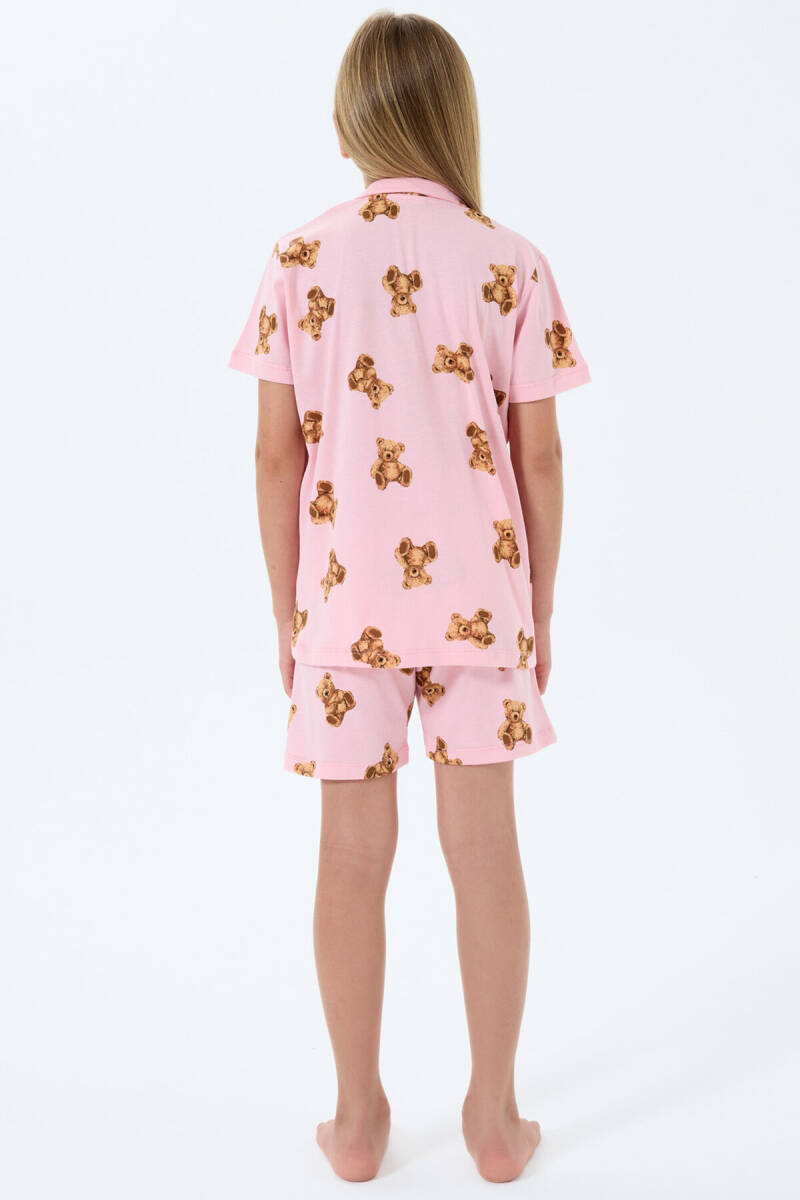 Rolypoly Kız Çocuk Gömlek Yaka Baskılı Yazlık Regular Fit Pembe Pijama Takımı RP3818-C-V2 - 4
