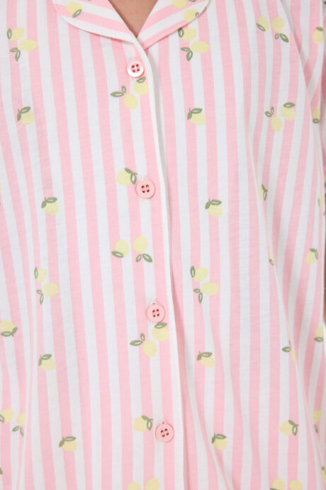Rolypoly Kız Çocuk %100 Pamuk Gömlek Yaka Baskılı Yazlık Regular Fit Pembe Pijama Takımı RP3778-C-V2 - 3