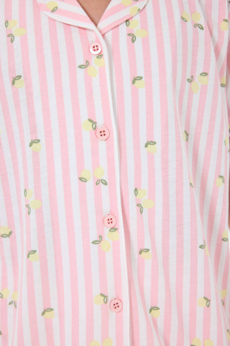 Rolypoly Kız Çocuk %100 Pamuk Gömlek Yaka Baskılı Yazlık Regular Fit Pembe Pijama Takımı RP3778-C-V2 - 3