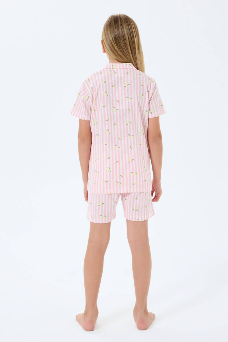 Rolypoly Kız Çocuk %100 Pamuk Gömlek Yaka Baskılı Yazlık Regular Fit Pembe Pijama Takımı RP3778-C-V2 - 4