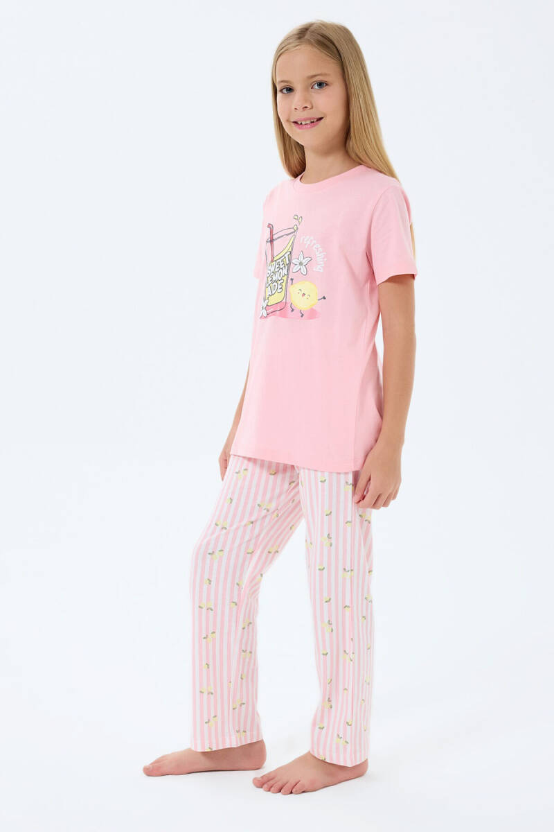 Rolypoly Kız Çocuk Bisiklet Yaka Baskılı Yazlık Regular Fit Pembe Pijama Takımı RP3776-C-V2 - 3
