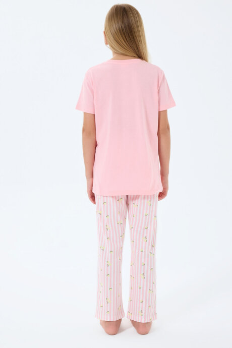 Rolypoly Kız Çocuk Bisiklet Yaka Baskılı Yazlık Regular Fit Pembe Pijama Takımı RP3776-C-V2 - 4