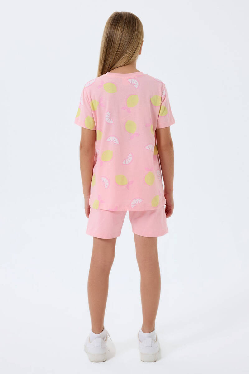 Rolypoly Kız Çocuk %100 Pamuk Bisiklet Yaka Baskılı Yazlık Regular Fit Pembe Şort Takım RP3793-C-V2 - 4