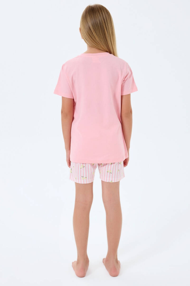 Rolypoly Kız Çocuk %100 Pamuk Bisiklet Yaka Baskılı Yazlık Regular Fit Pembe Şort Takım RP3777-C-V2 - 4