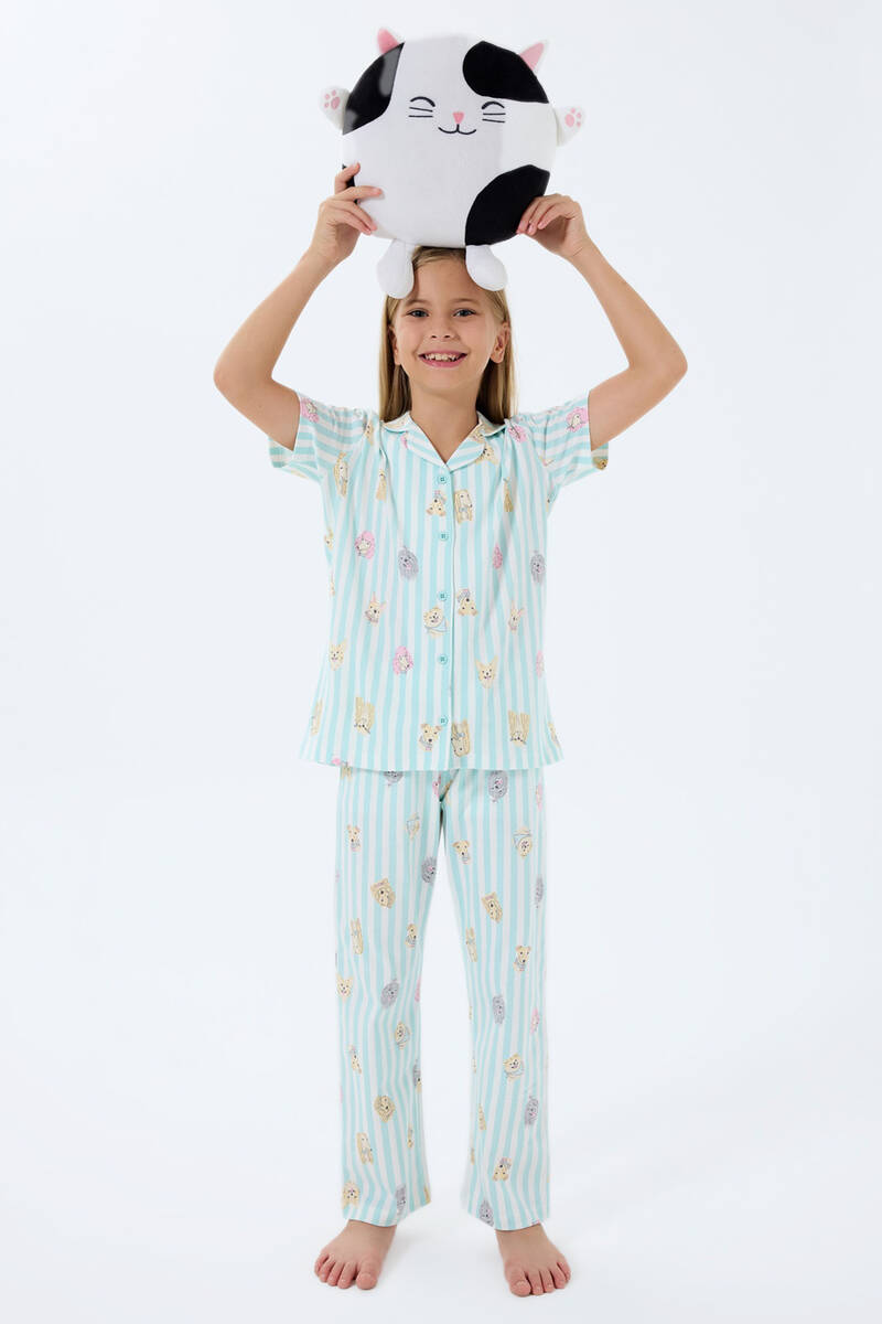 Rolypoly Kız Çocuk Yeşil Gömlek Pijama Takım