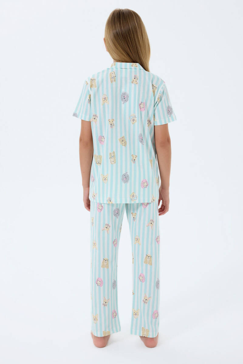 Rolypoly Kız Çocuk %100 Pamuk Gömlek Yaka Baskılı Yazlık Relaxed Fit Yeşil Pijama Takımı RP3809-C-V2 - 4