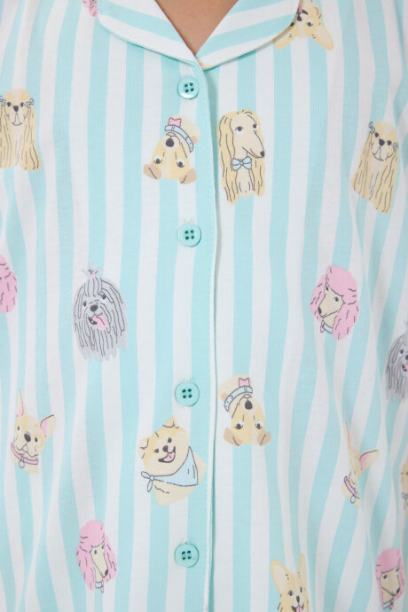 Rolypoly Kız Çocuk %100 Pamuk Gömlek Yaka Baskılı Yazlık Relaxed Fit Yeşil Pijama Takımı RP3809-C-V2 - 5