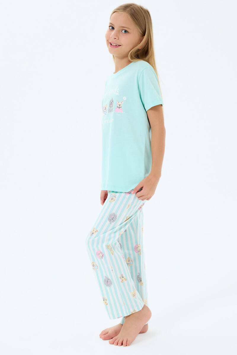 Rolypoly Kız Çocuk Bisiklet Yaka Baskılı Yazlık Regular Fit Yeşil Pijama Takımı RP3810-C-V2 - 3