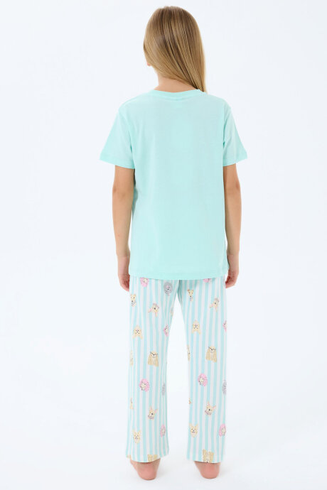 Rolypoly Kız Çocuk Bisiklet Yaka Baskılı Yazlık Regular Fit Yeşil Pijama Takımı RP3810-C-V2 - 4