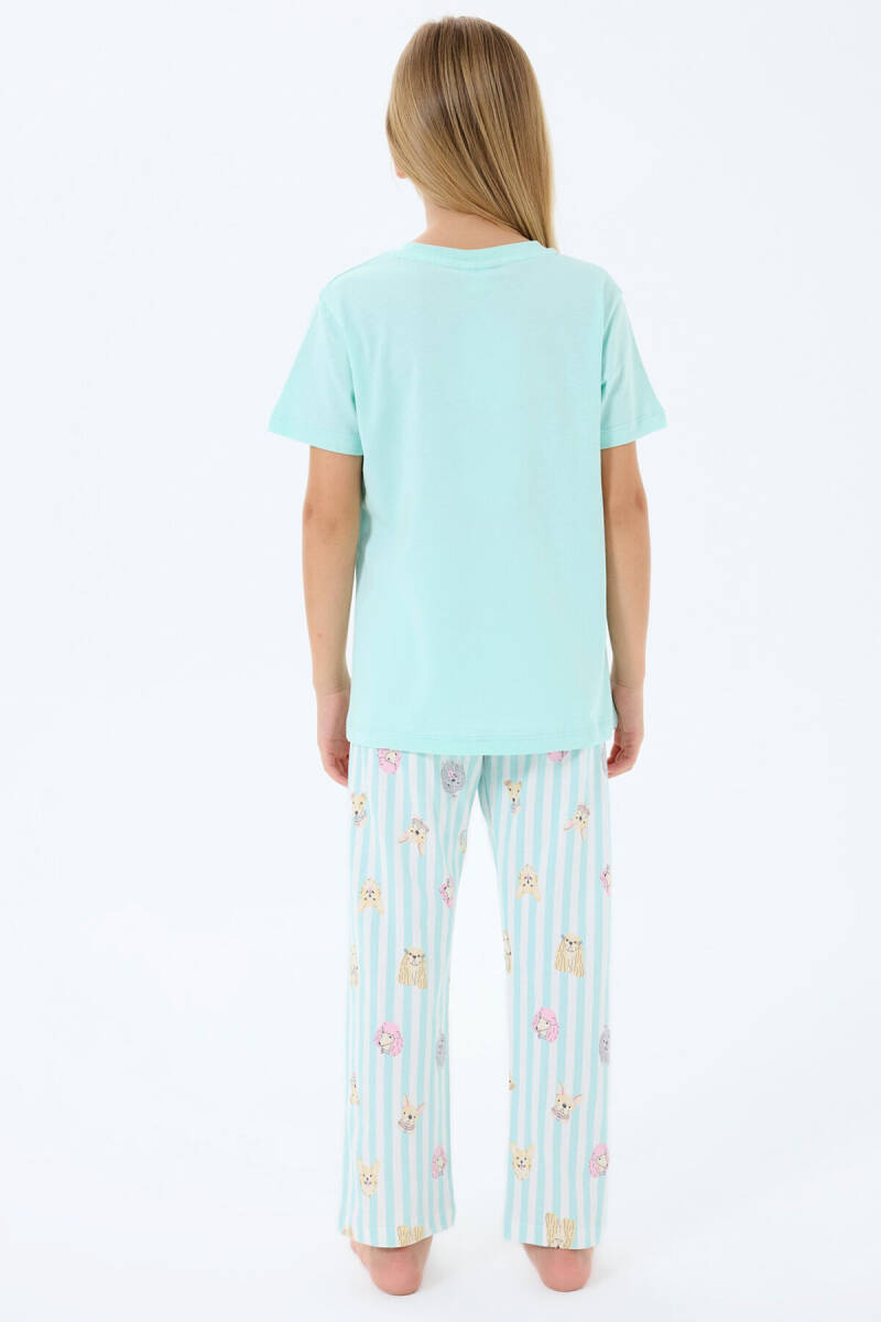 Rolypoly Kız Çocuk Bisiklet Yaka Baskılı Yazlık Regular Fit Yeşil Pijama Takımı RP3810-C-V2 - 4