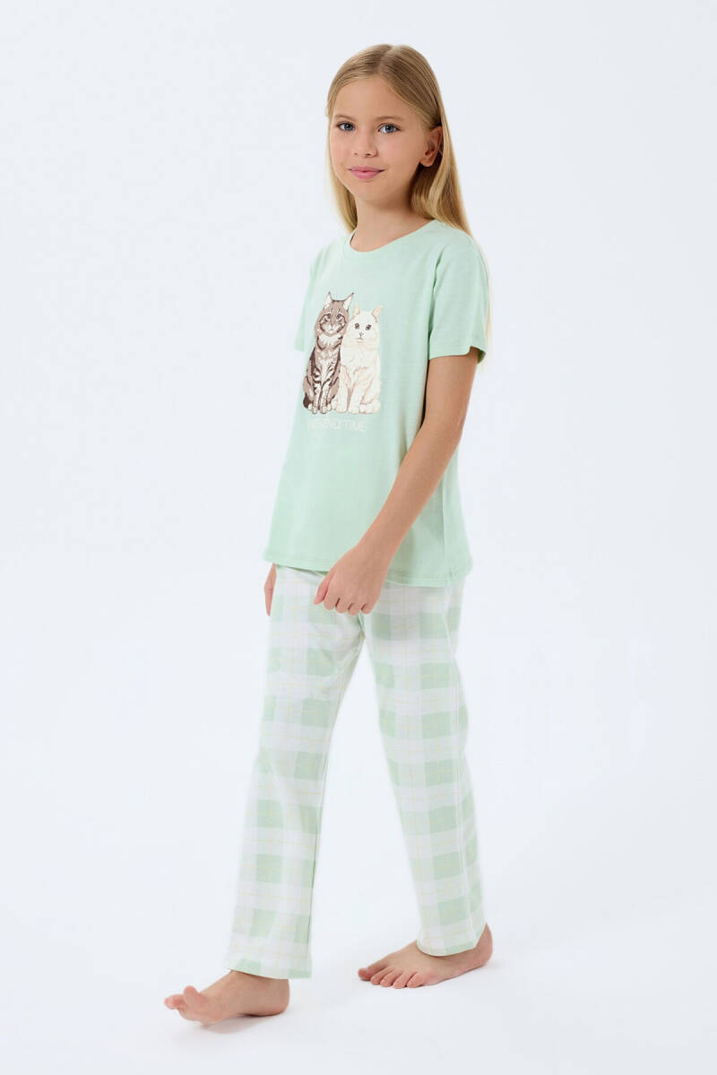 Rolypoly Kız Çocuk Bisiklet Yaka Baskılı Yazlık Regular Fit Yeşil Pijama Takımı RP3808-C-V2 - 3