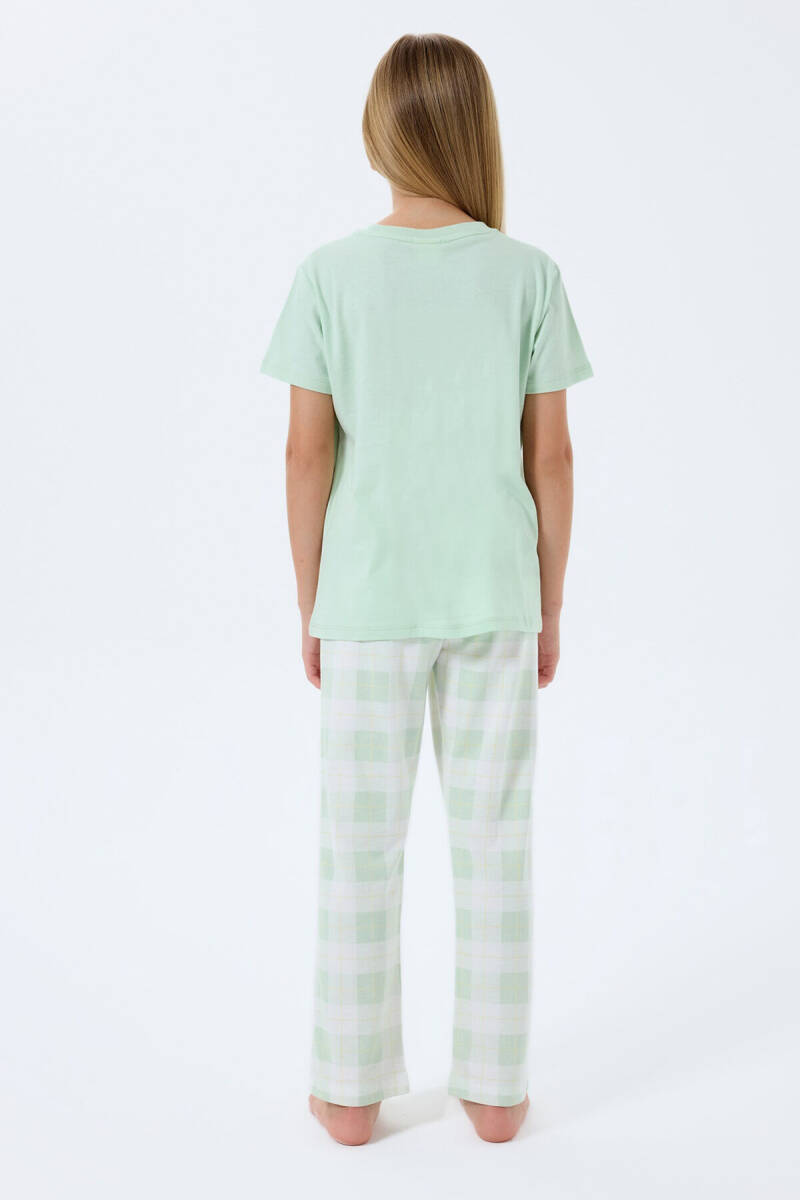 Rolypoly Kız Çocuk Bisiklet Yaka Baskılı Yazlık Regular Fit Yeşil Pijama Takımı RP3808-C-V2 - 4