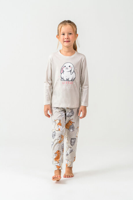 Rolypoly Kız Çocuk Bisiklet Yaka Baskılı Yazlık Relaxed Fit Gri Pijama Takımı RP3775-C-V1 (1)