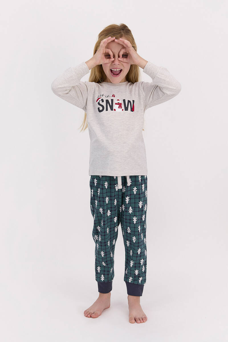 RolyPoly - RolyPoly Let İt Snow Açık Bejmelanj Kız Çocuk Pijama Takımı