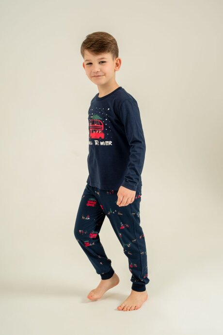 Rolypoly Let It Snow Baba Oğul %100 Pamuk Lacivert Uzun Kol Pijama Takım RP3939-A-V1 - 4