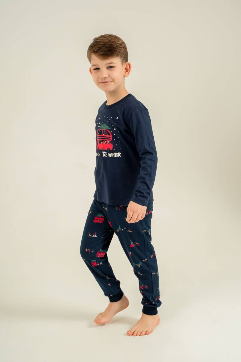 Rolypoly Let It Snow Baba Oğul %100 Pamuk Lacivert Uzun Kol Pijama Takım RP3939-A-V1 - 4