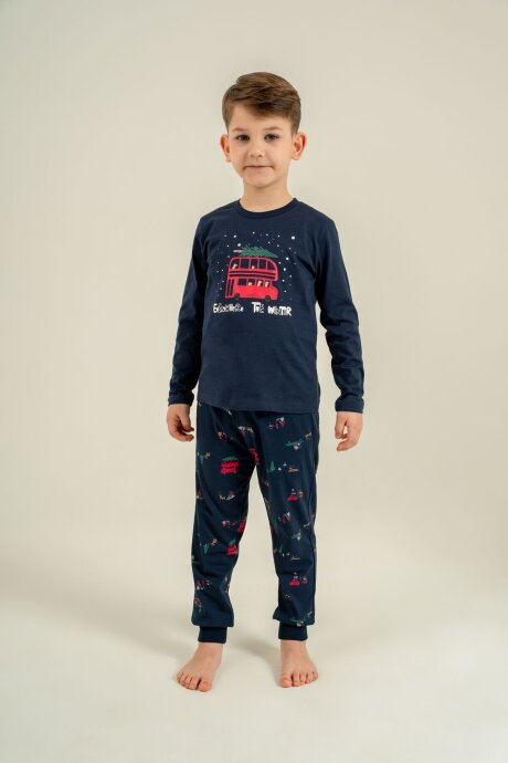 Rolypoly Let It Snow Baba Oğul %100 Pamuk Lacivert Uzun Kol Pijama Takım RP3939-A-V1 (1)