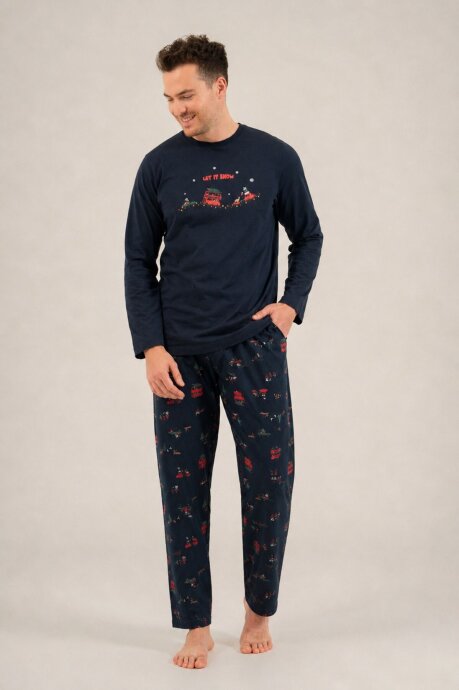 Rolypoly Let It Snow Baba Oğul %100 Pamuk Lacivert Uzun Kol Pijama Takım RP3939-A-V1 - 6