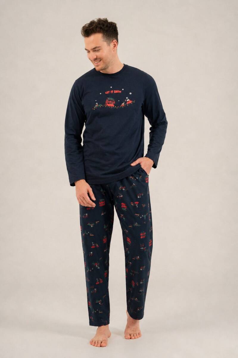 Rolypoly Let It Snow Baba Oğul %100 Pamuk Lacivert Uzun Kol Pijama Takım RP3939-A-V1 - 6