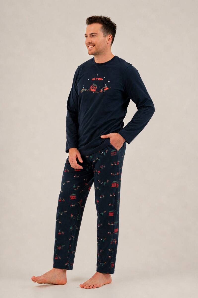 Rolypoly Let It Snow Baba Oğul %100 Pamuk Lacivert Uzun Kol Pijama Takım RP3939-A-V1 - 8