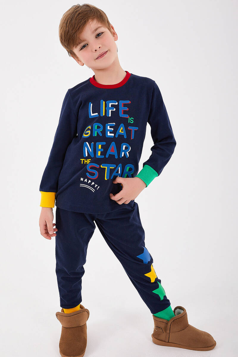 RolyPoly Life Great Near Star Lacivert Erkek Çocuk Uzun Kol Pijama Takım