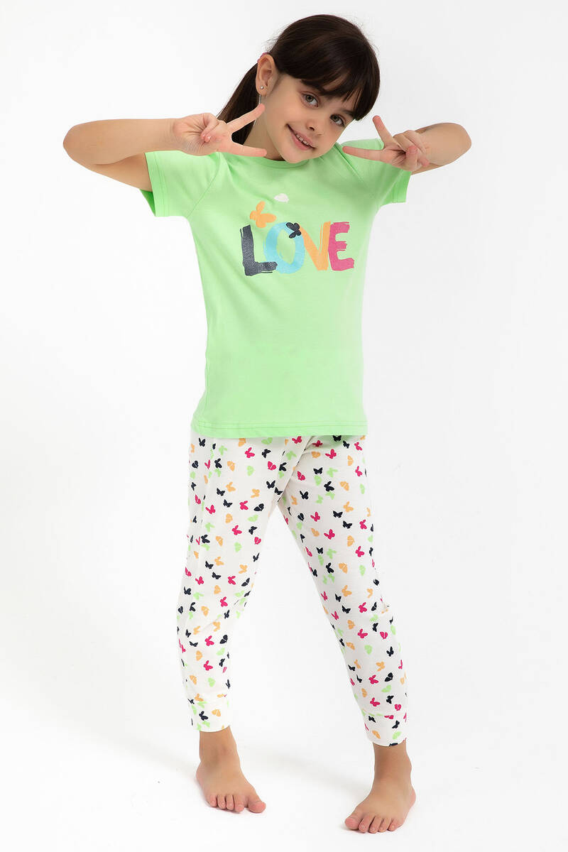 RolyPoly - Rolypoly Love Mint Yeşili Kız Çocuk Pijama Takımı