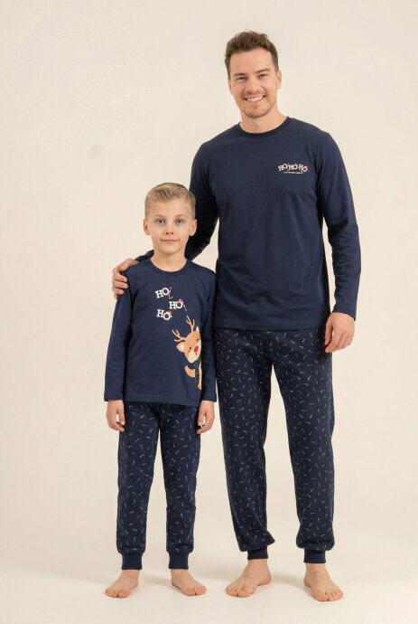 Rolypoly New Year Time Baba Oğul %100 Pamuk Lacivert Uzun Kol Pijama Takım RP3935-A-V1