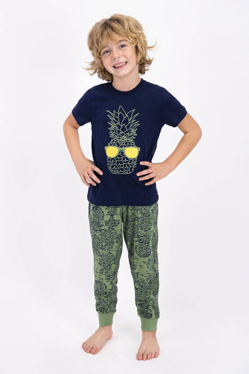 Rolypoly Pineapple Lacivert Yeşil Genç Erkek Kısa Kol Pijama Takımı
