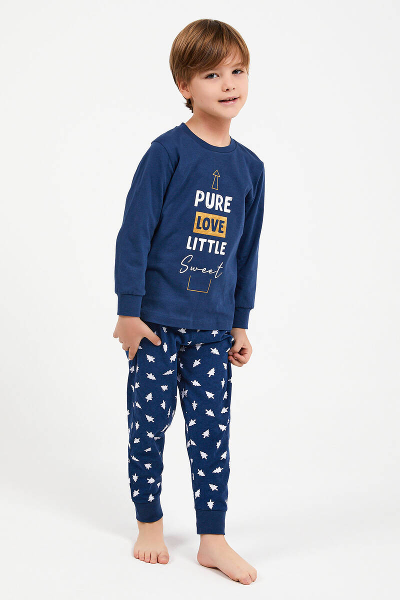 RolyPoly Pure Love Little Sweet Koyu İndigo Erkek Çocuk Uzun Kol Pijama Takım