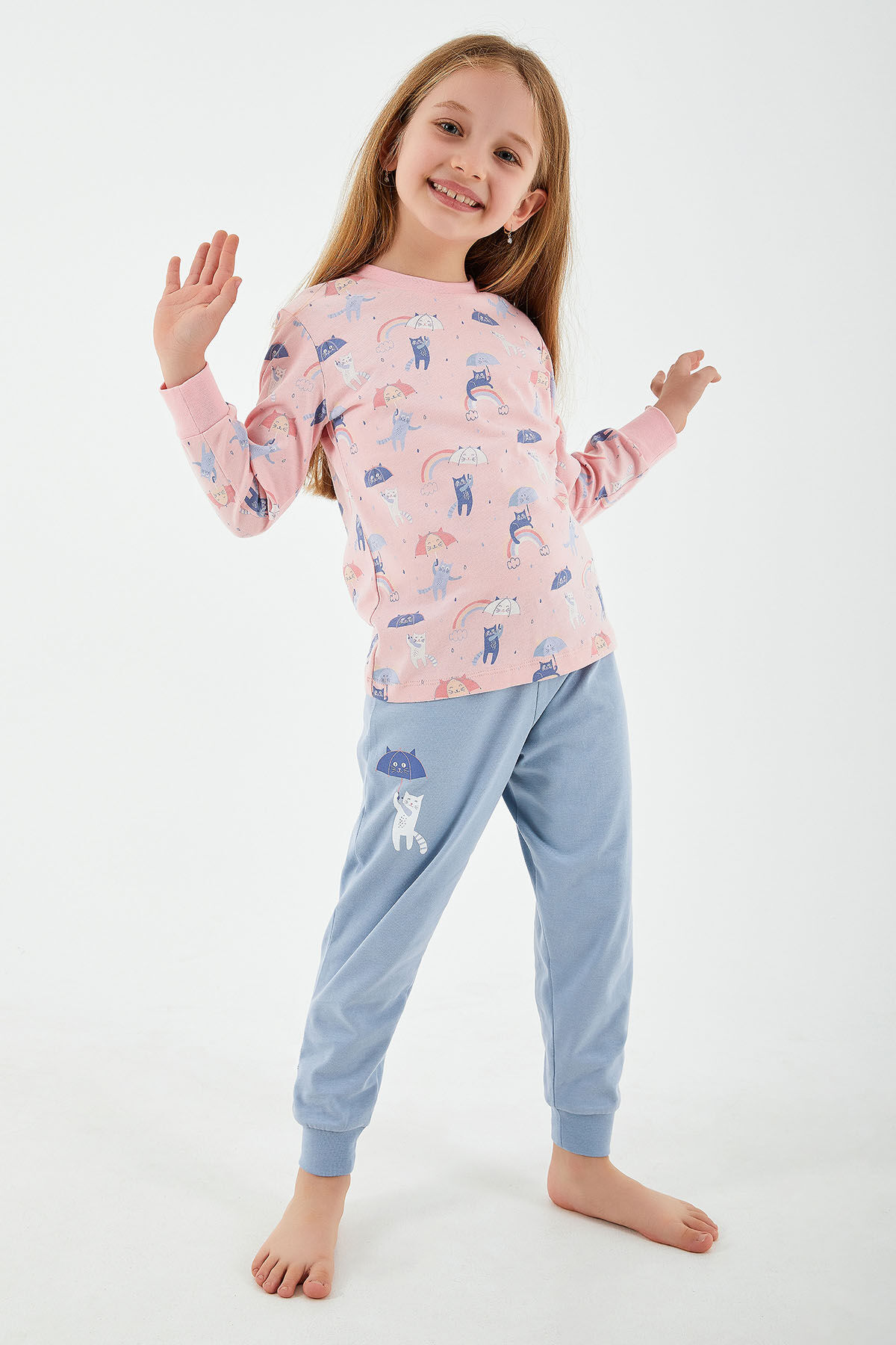RolyPoly - RolyPoly Rainbow Pembe Kız Çocuk Uzun Kol Pijama Takım