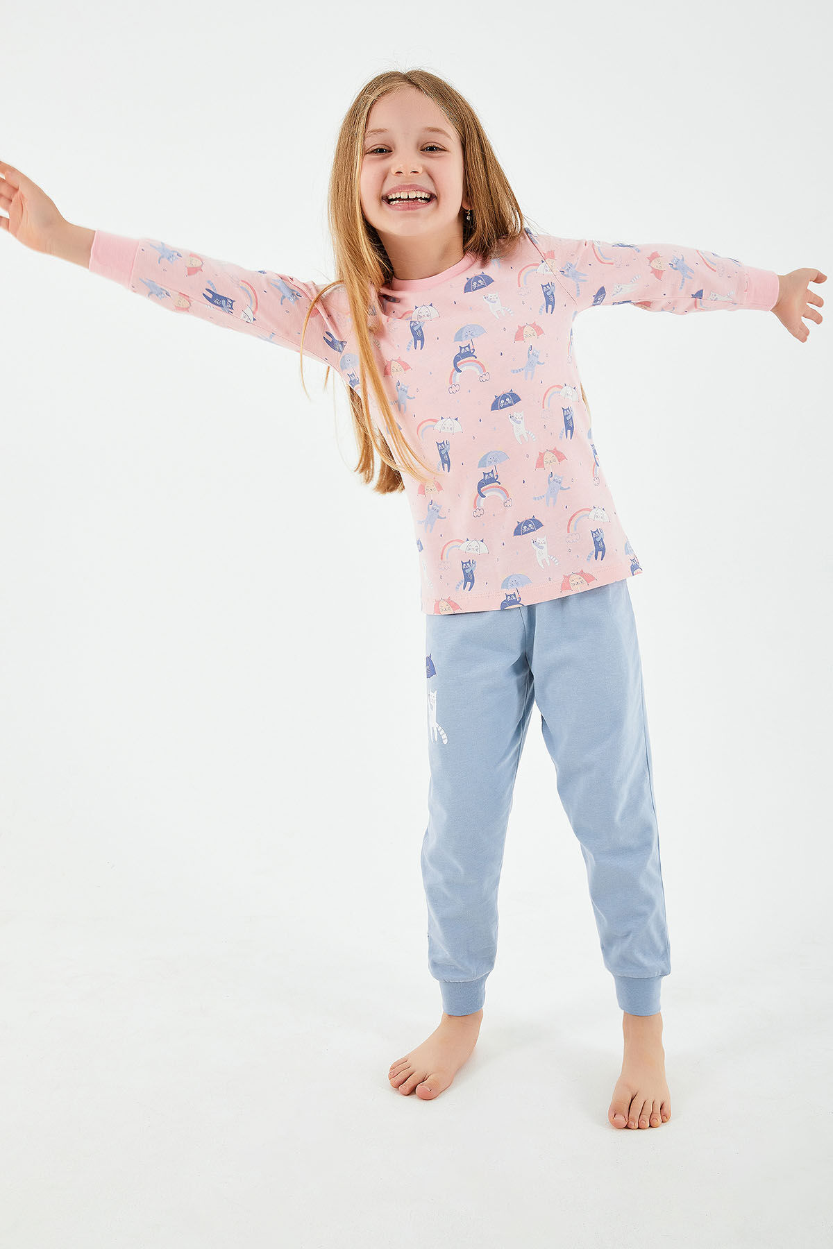 RolyPoly - RolyPoly Rainbow Pembe Kız Çocuk Uzun Kol Pijama Takım (1)
