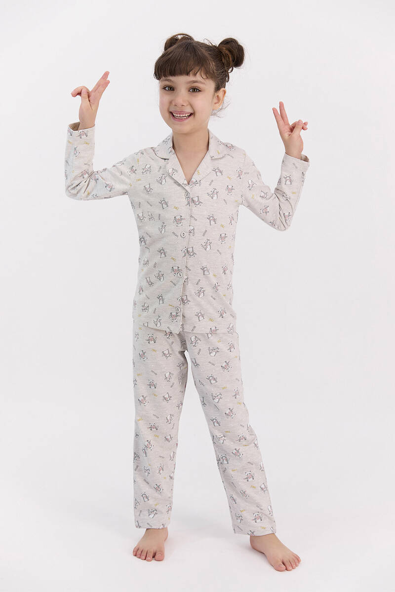 RolyPoly - RolyPoly Relax Bejmelanj Kız Çocuk Gömlek Pijama Takımı