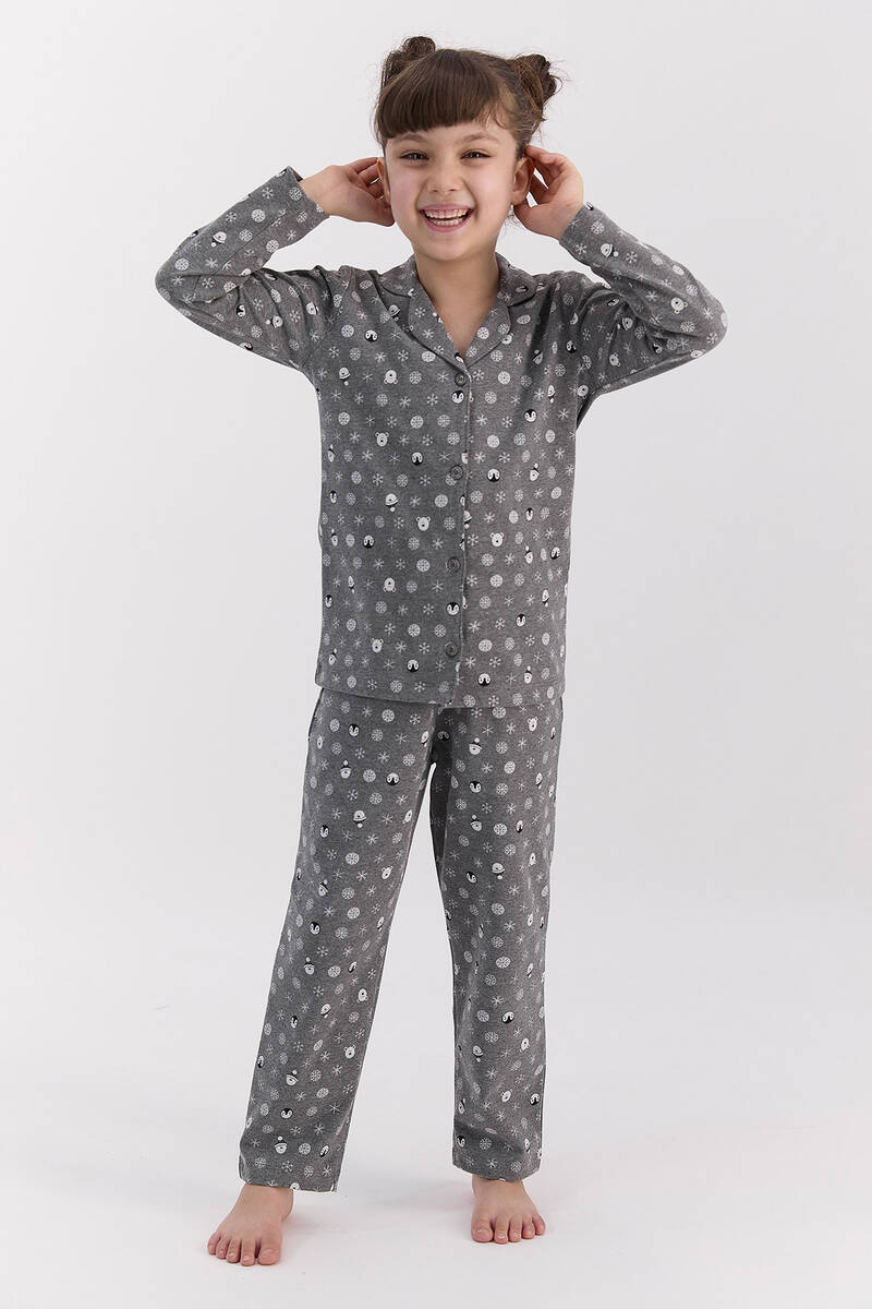 RolyPoly - RolyPoly Snows Antramelanj Kız Çocuk Gömlek Pijama Takımı