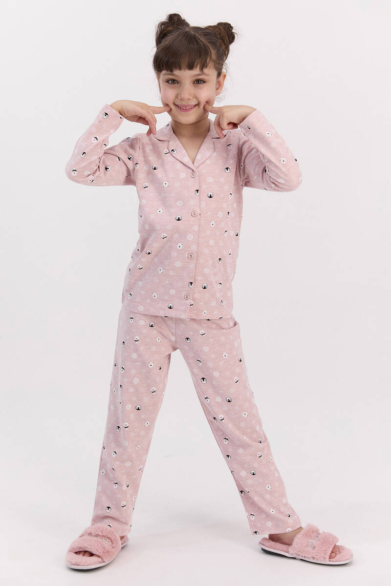 RolyPoly - RolyPoly Snows Pembemelanj Kız Çocuk Gömlek Pijama Takımı