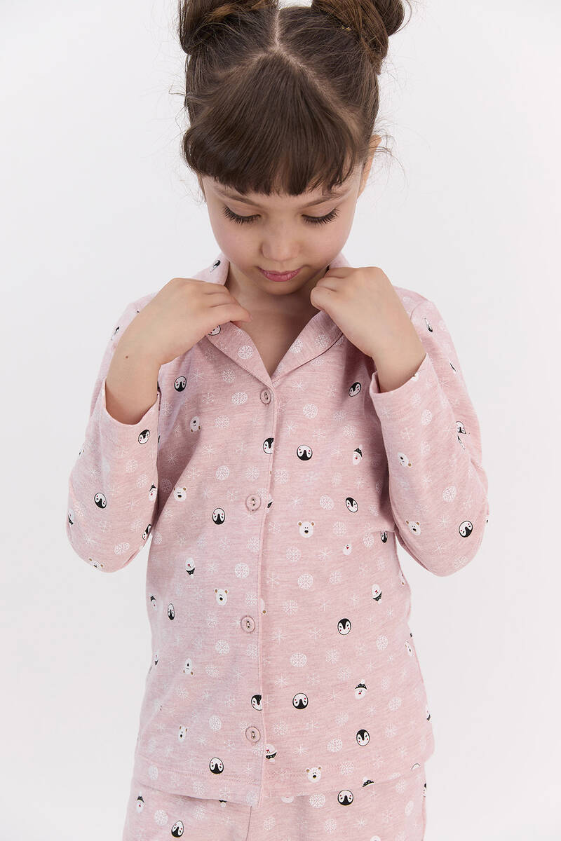 RolyPoly - RolyPoly Snows Pembemelanj Kız Çocuk Gömlek Pijama Takımı (1)