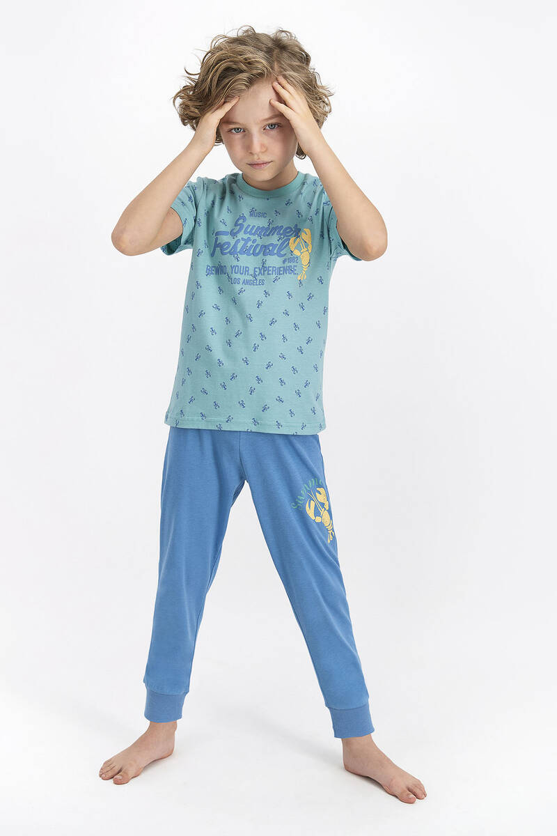 RolyPoly - Rolypoly Summer Festival Mat Yeşil Genç Erkek Kısa Kol Pijama Takımı