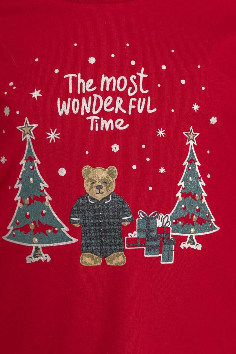 Rolypoly The Most Wonderful Time Anne Kız %100 Pamuk Kırmızı Uzun Kol Pijama Takım RP3936-A-V1 - 5