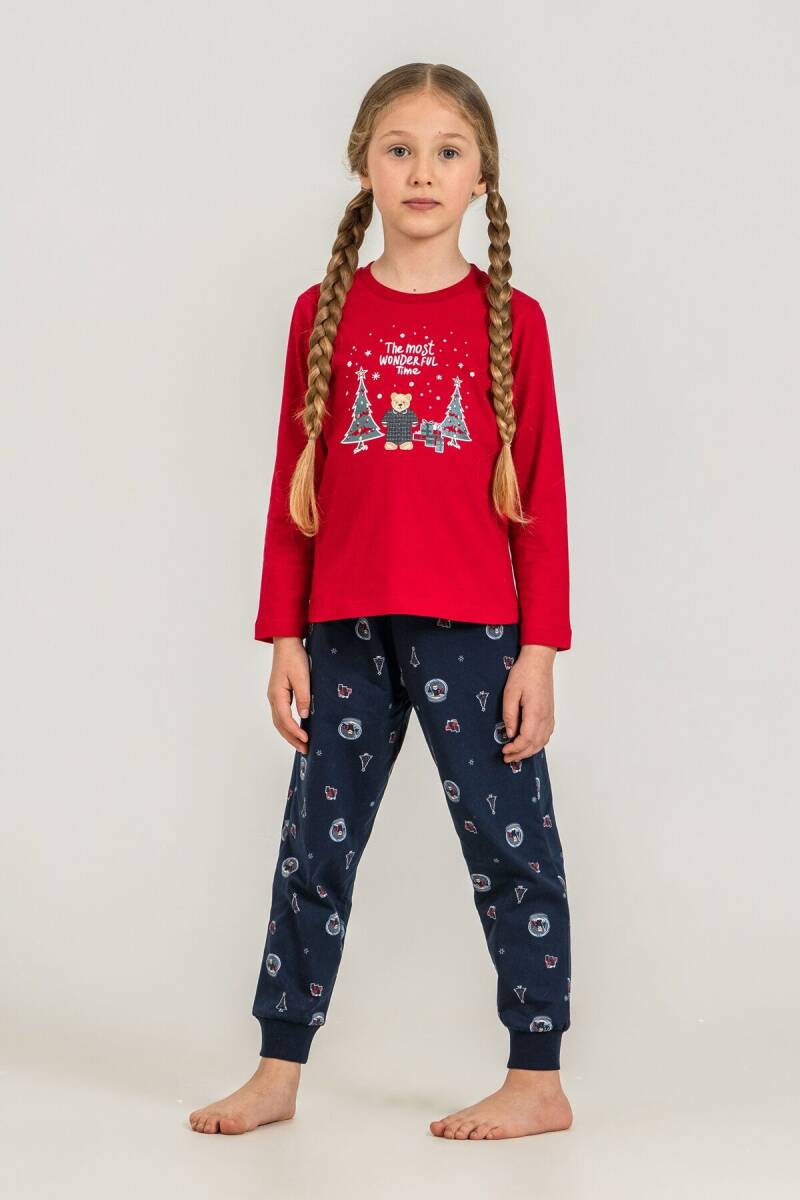 Rolypoly The Most Wonderful Time Anne Kız %100 Pamuk Kırmızı Uzun Kol Pijama Takım RP3936-A-V1 - 3