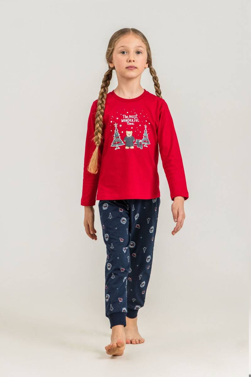 Rolypoly The Most Wonderful Time Anne Kız %100 Pamuk Kırmızı Uzun Kol Pijama Takım RP3936-A-V1 - 2