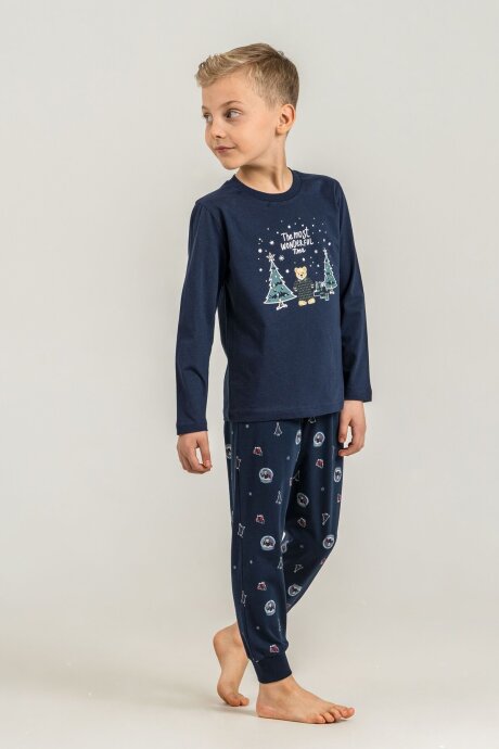 Rolypoly The Most Wonderful Time Baba Oğul %100 Pamuk Lacivert Uzun Kol Pijama Takım RP3937-A-V1 - 5