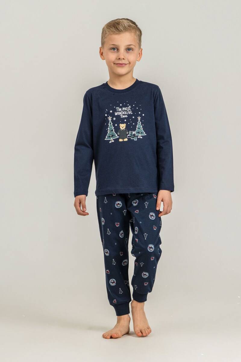 Rolypoly The Most Wonderful Time Baba Oğul %100 Pamuk Lacivert Uzun Kol Pijama Takım RP3937-A-V1 - 2