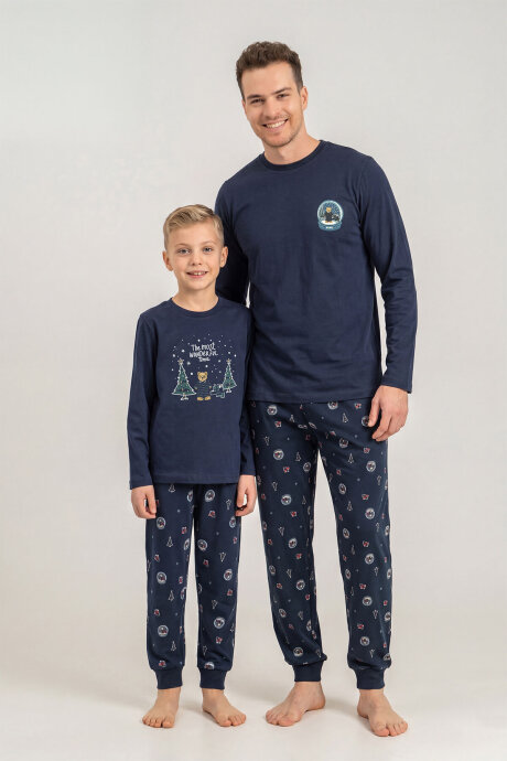 Rolypoly The Most Wonderful Time Baba Oğul %100 Pamuk Lacivert Uzun Kol Pijama Takım RP3937-A-V1