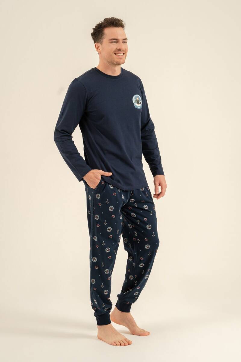 Rolypoly The Most Wonderful Time Baba Oğul %100 Pamuk Lacivert Uzun Kol Pijama Takım RP3937-A-V1 - 9