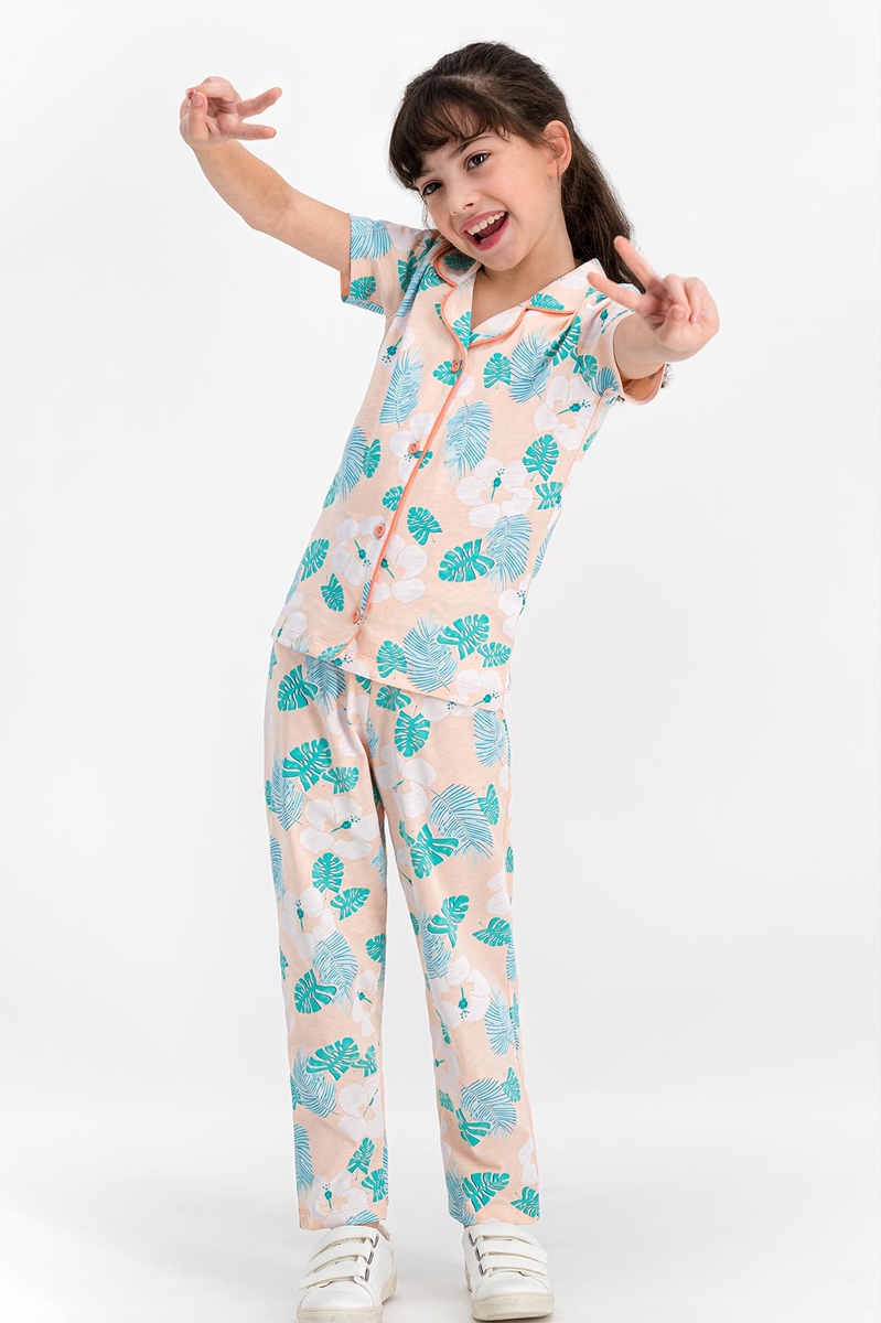 RolyPoly Tropical Flowers Yavruağzı Düğmeli Kız Çocuk Gömlek Pijama Takımı