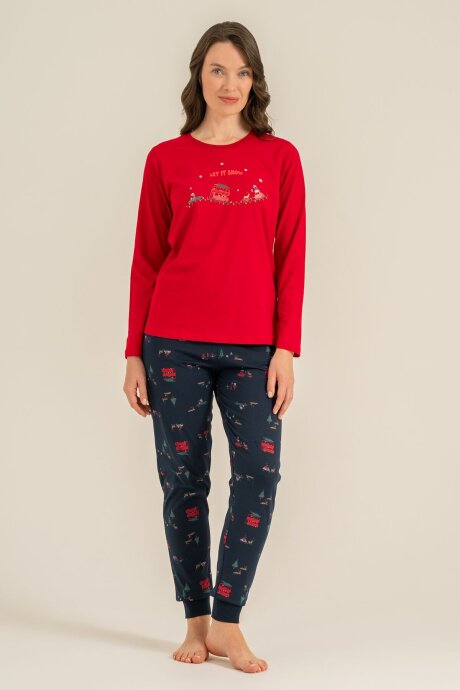 Rolypoly Winter Everywhere Anne Kız %100 Pamuk Kırmızı Uzun Kol Pijama Takım RP3938-A-V1 - 6